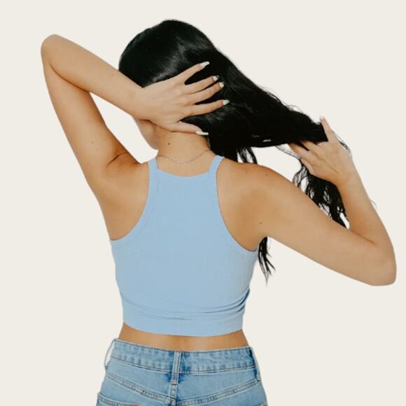 Klassy Network High Neck Crop Top | Small | Sky Blue Brami Festival Babygirl Rib - Picture 6 of 8